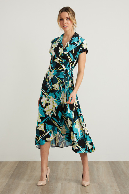 Joseph Ribkoff Floral Wrap Dress Style 212151. Black/multi