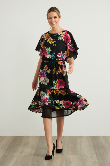 Joseph Ribkoff Chiffon Overlay Dress Style 212159. Black/multi