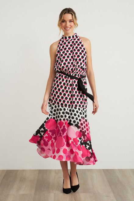 Joseph Ribkoff Sleeveless Polka Dot Dress Style 212210. Black/white/pink