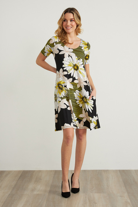 Joseph Ribkoff Daisy Print Dress Style 212225. Black/multi