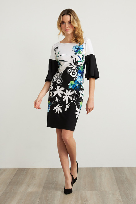 Joseph Ribkoff 3/4 Sleeve Floral Dress Style 212230. Black/multi