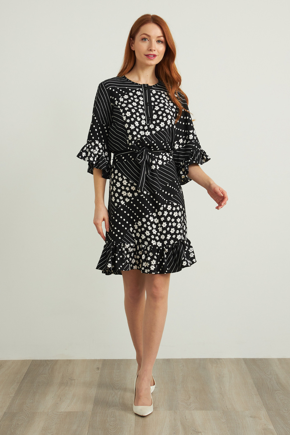 Joseph Ribkoff Printed Shirt Dress Style 212249. Black/white