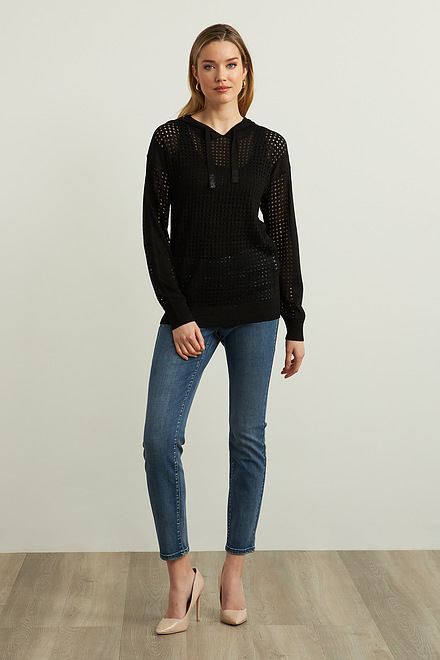 Joseph Ribkoff Perforated Sweater Style 212906. Black. 5