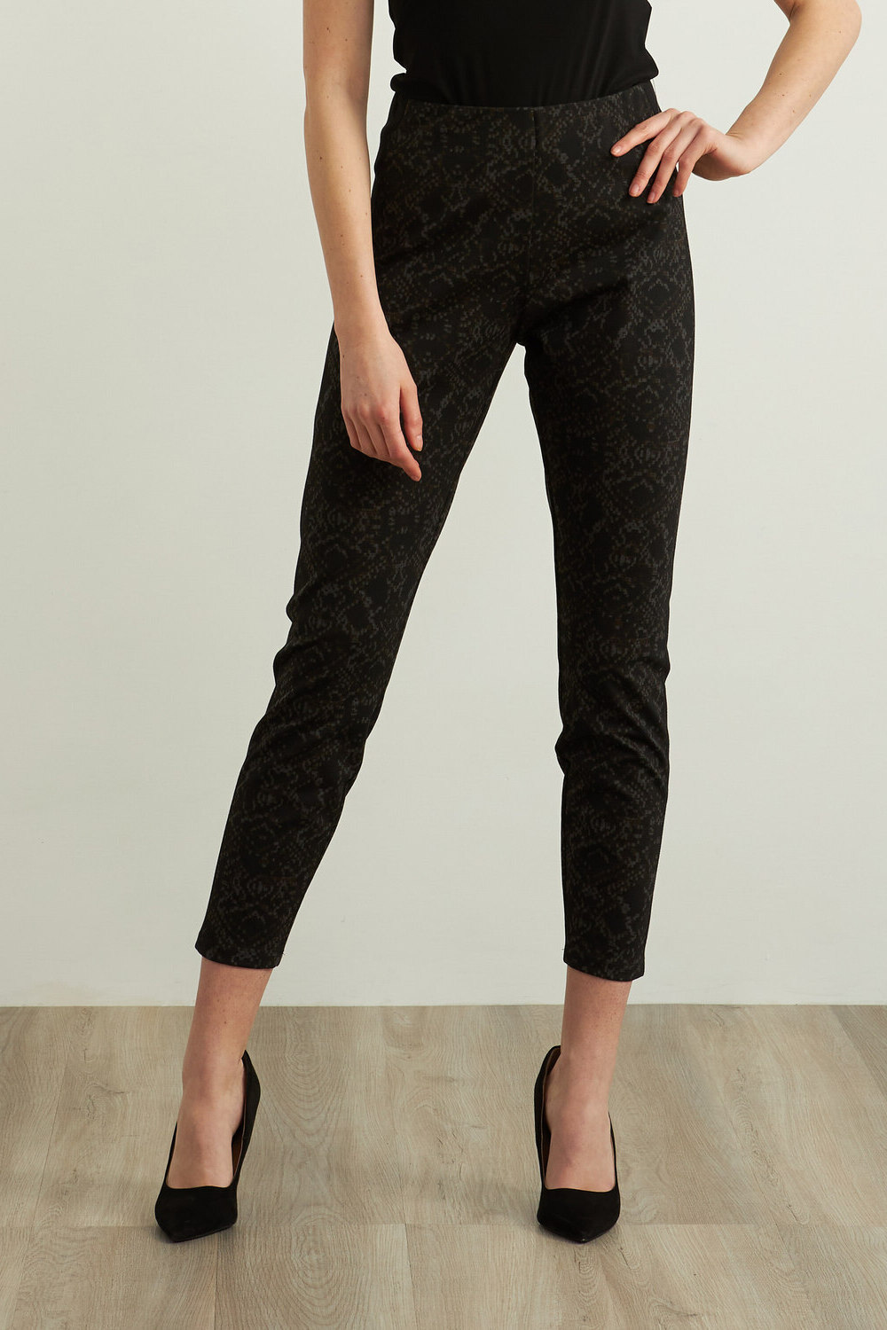 Joseph Ribkoff Solid Stripe Pants Style 213053. Black/brown/grey