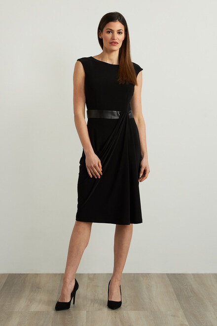 Joseph Ribkoff Faux Leather Accent Dress Style 213292. Black