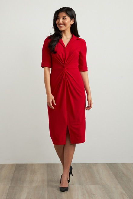 Joseph Ribkoff Wrap Front Sheath Dress Style 213327. Lipstick Red 173