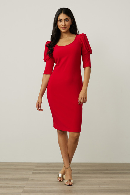 Joseph Ribkoff Puff Sleeve Dress Style 213355. Lipstick Red 173