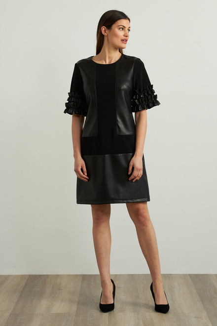 Joseph Ribkoff Faux Leather Accent Dress Style 213359. Black
