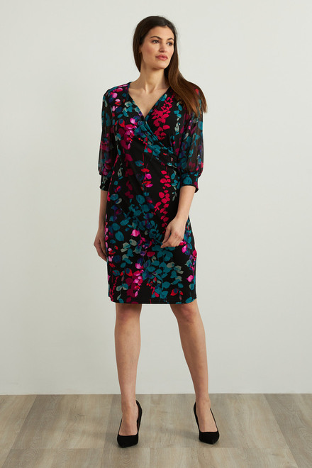 Joseph Ribkoff Floral Chiffon Dress Style 213414. Black/multi