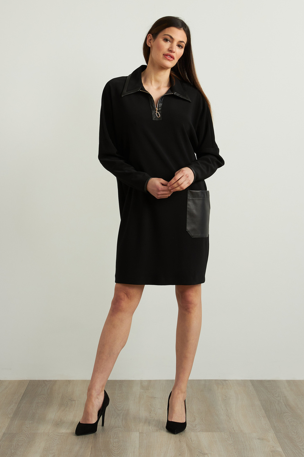 Joseph Ribkoff Leatherette Accent Dress Style 213415. Black