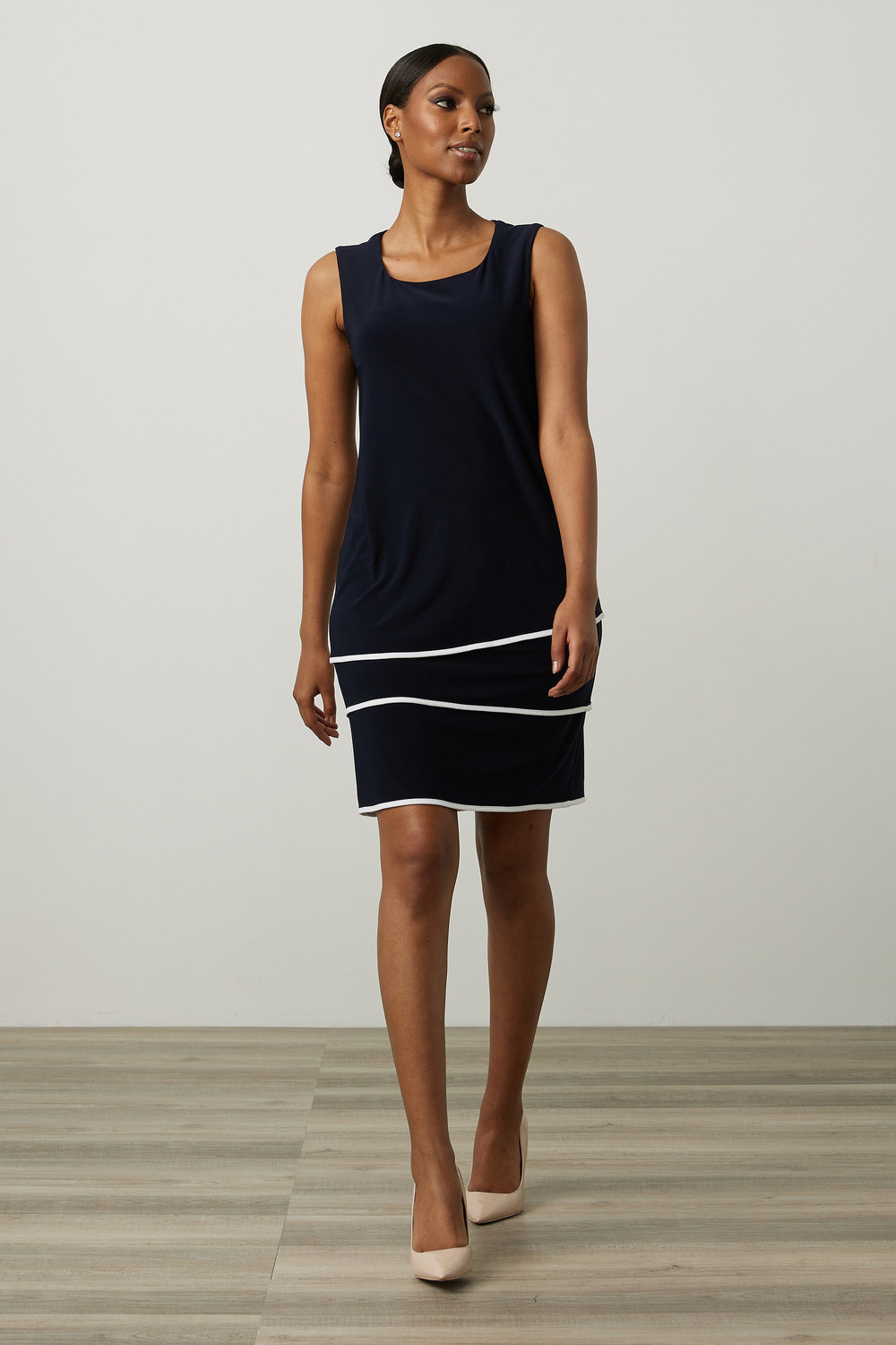 Joseph Ribkoff Tiered Dress Style 213427. Midnight Blue/vanilla