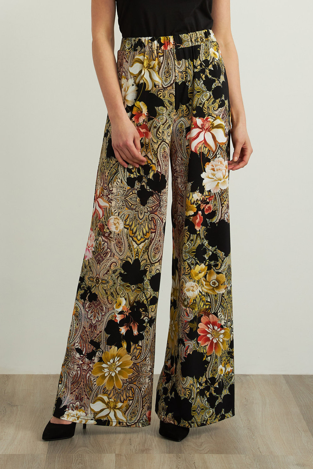 Joseph Ribkoff Paisley Floral Pants Style 213437. Black/multi