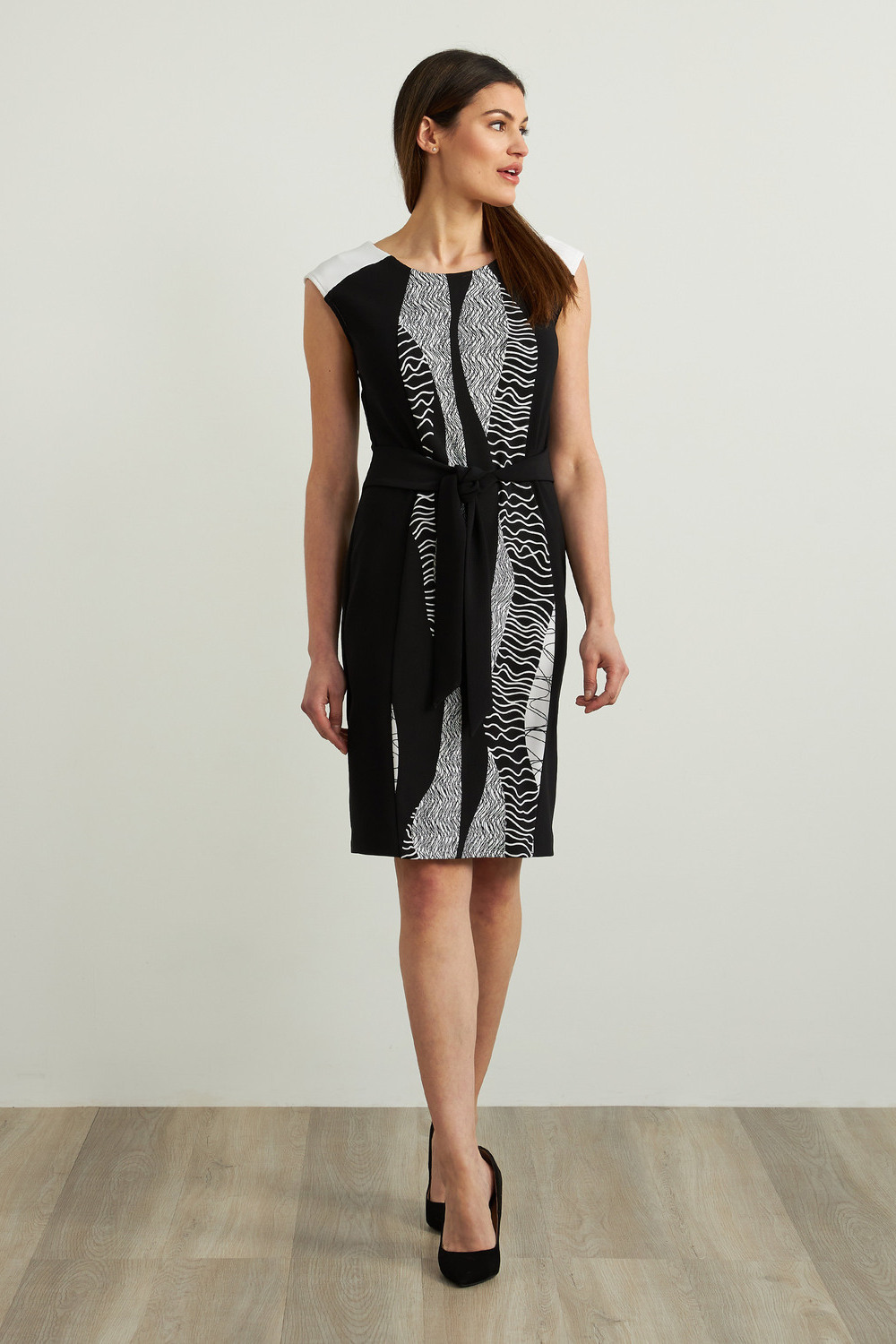 Joseph Ribkoff Abstract Sheath Dress Style 213442. Black/vanilla