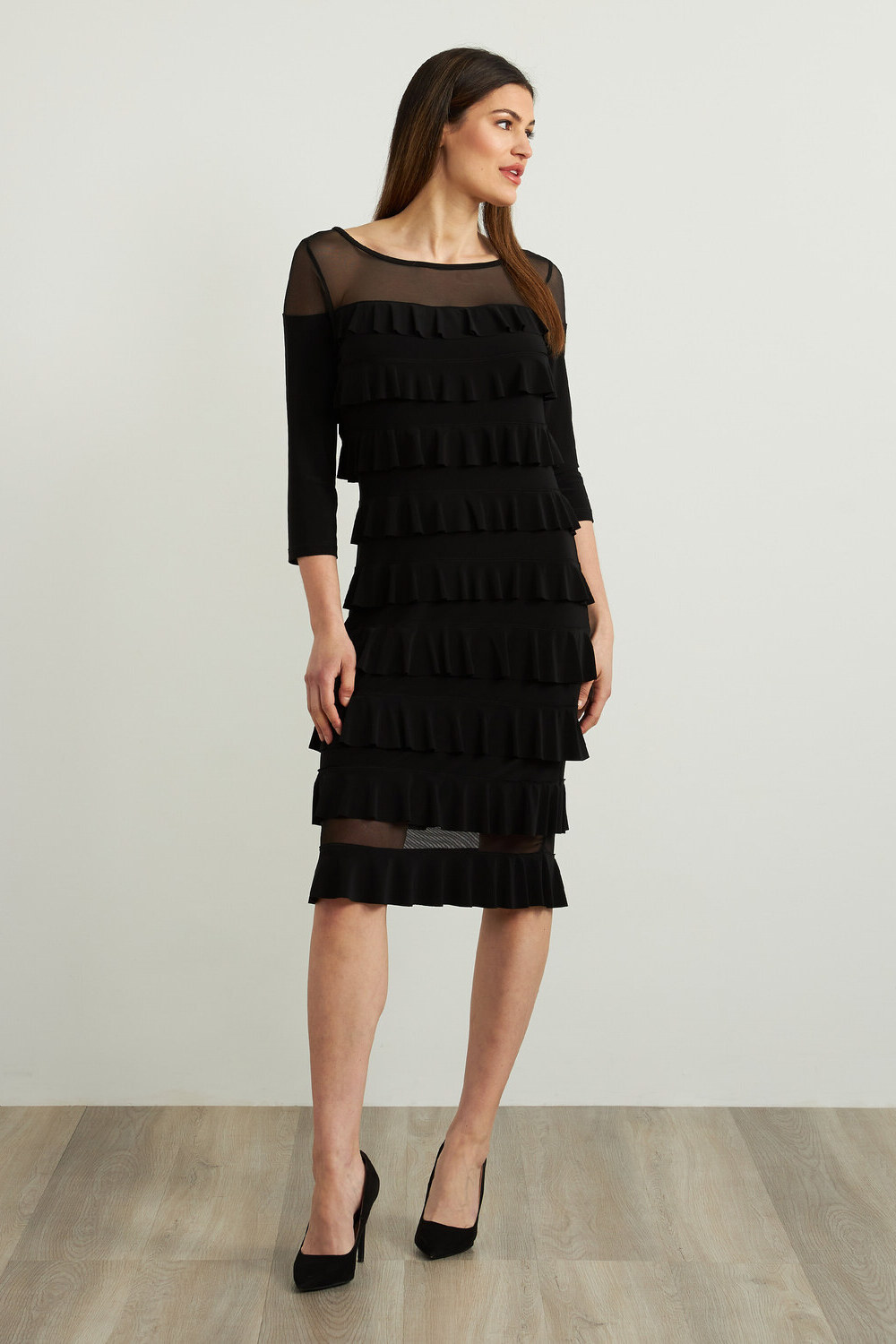 Joseph Ribkoff Tiered Ruffle Dress Style 213457. Black