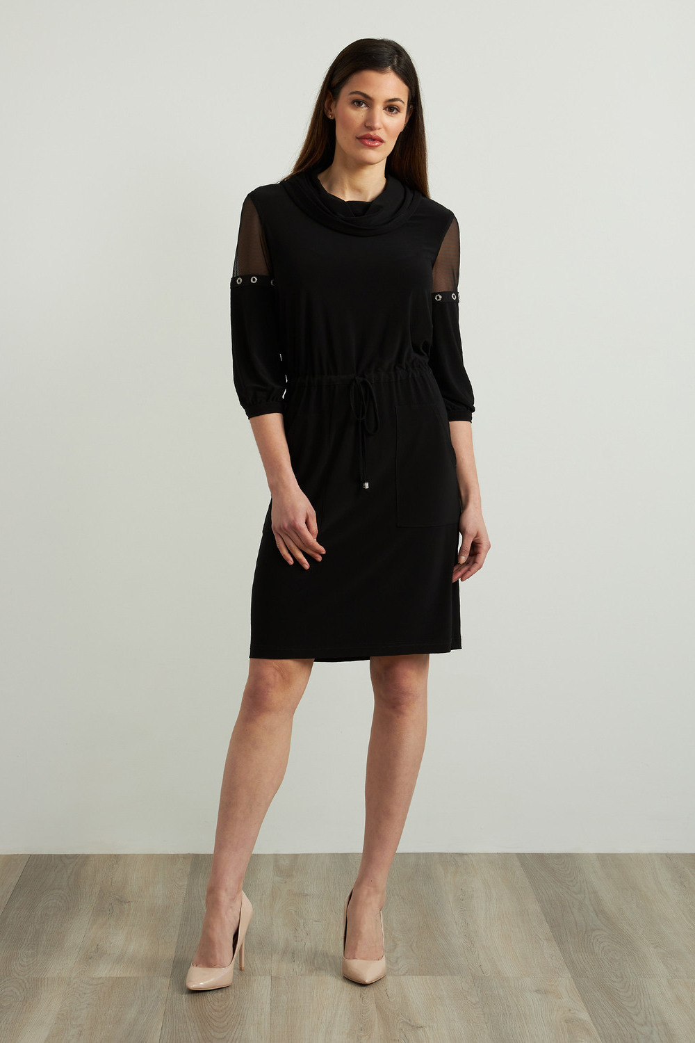 Joseph Ribkoff Mesh Detail Dress Style 213458. Black