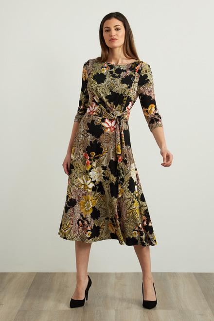 Joseph Ribkoff Paisley &amp; Floral Dress Style 213560. Black/multi