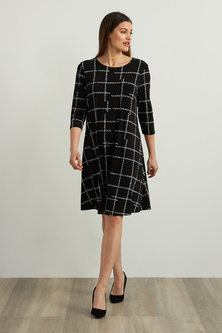 Joseph Ribkoff Check Print Dress Style 213581. Black/vanilla