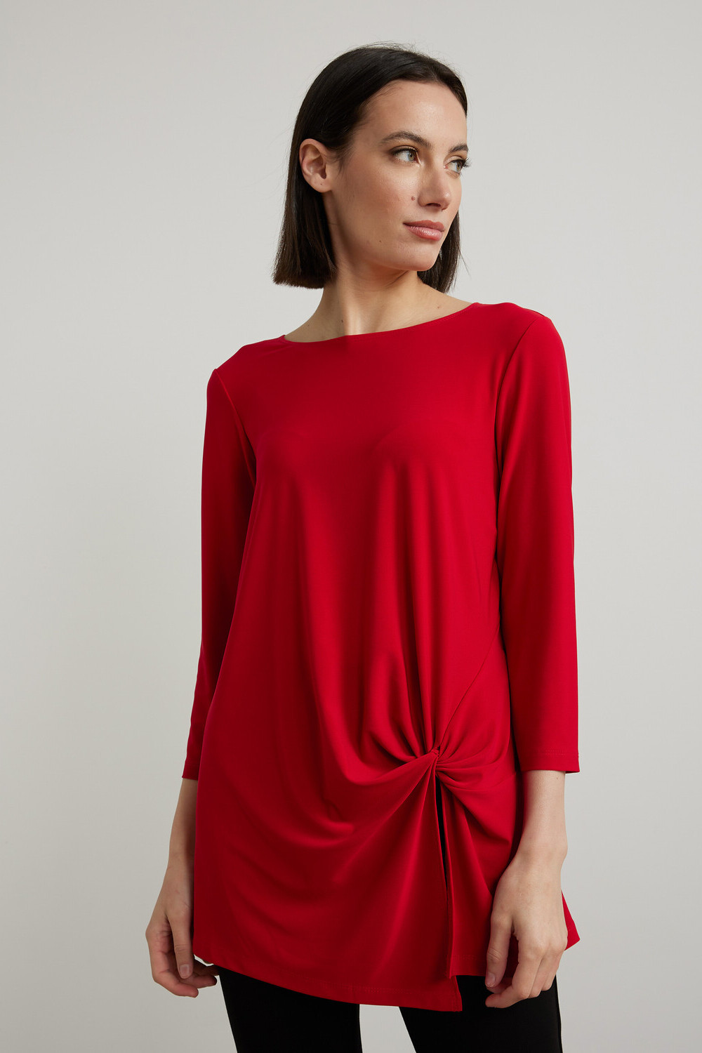 Joseph Ribkoff Knotted Front Top Style 213584. Lipstick Red 173