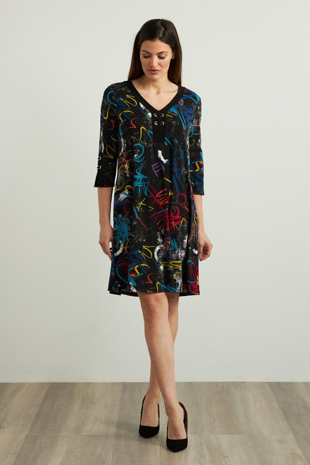 Joseph Ribkoff A-Line Dress Style 213677. Black/multi