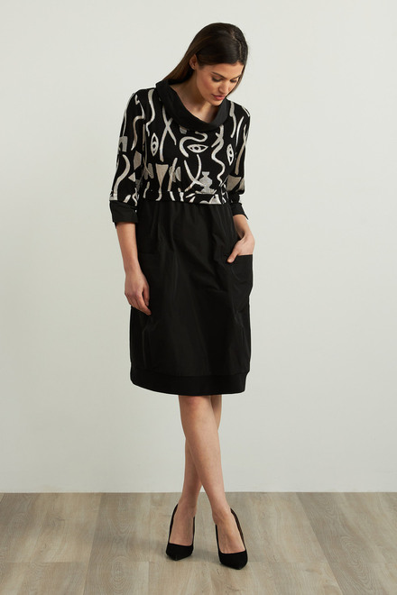 Joseph Ribkoff Knit Dress Style 213682. Black/ecru