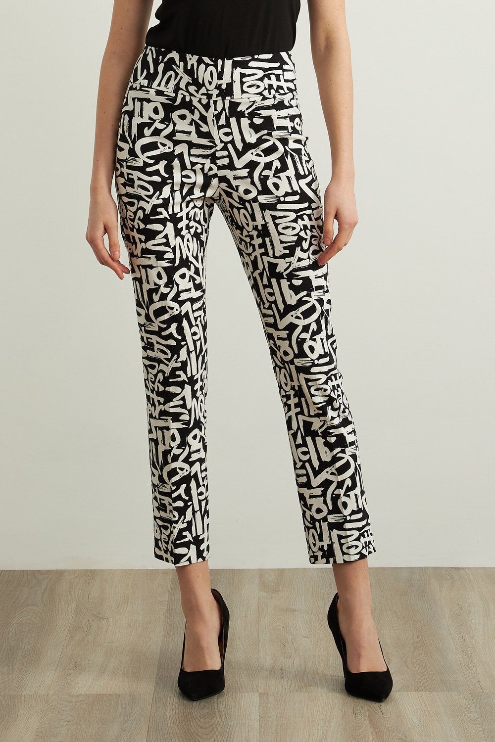 Joseph Ribkoff Abstract Print Pants Style 213696. Black/vanilla