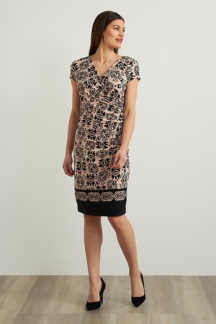 Joseph Ribkoff Printed Dress Style 213701. Black/sand. 5