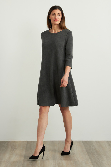 Joseph Ribkoff 3/4 Sleeve A-Line Dress Style 213705. Grey Melange/black