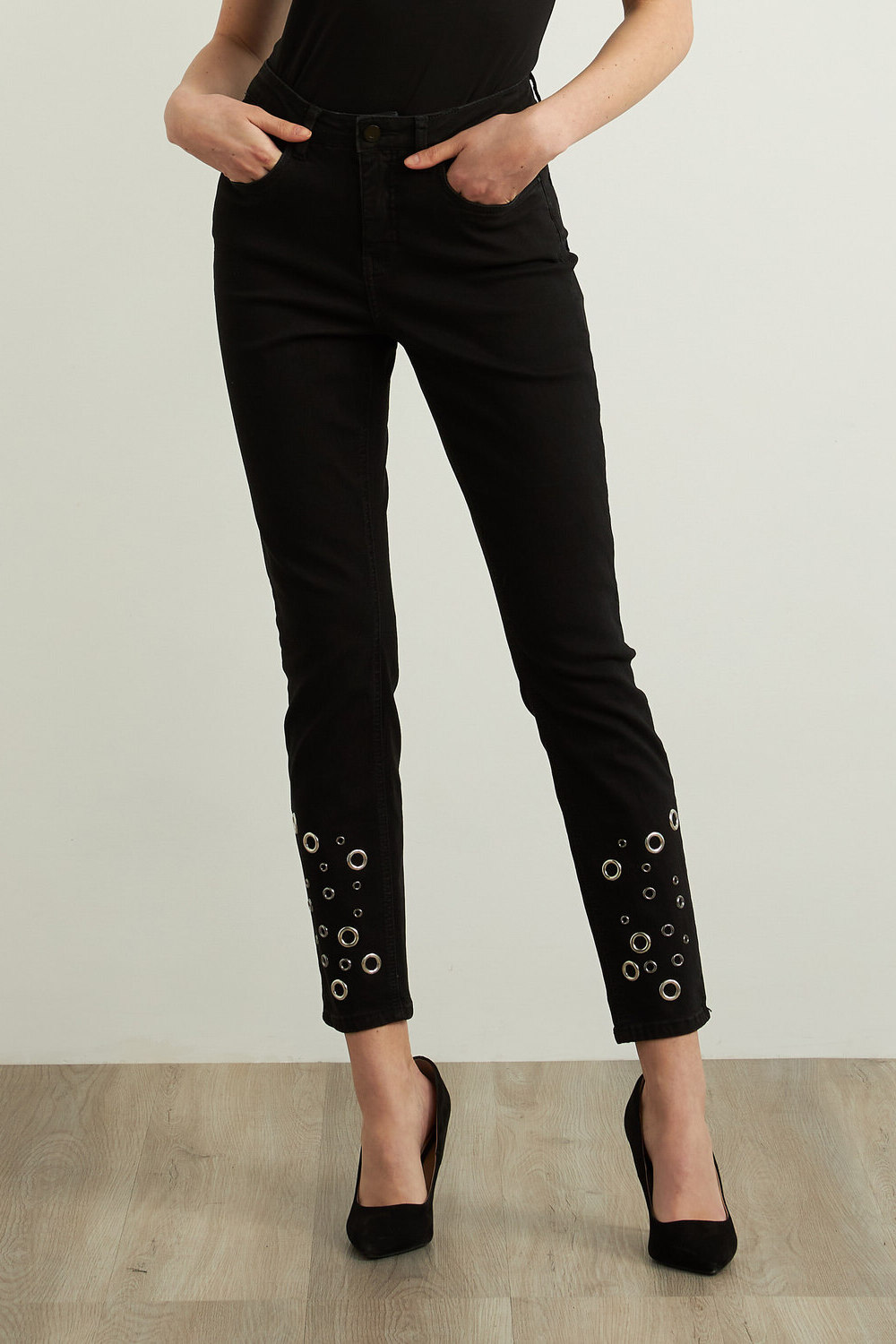 Joseph Ribkoff Grommet Detail Jeans Style 213917. Black