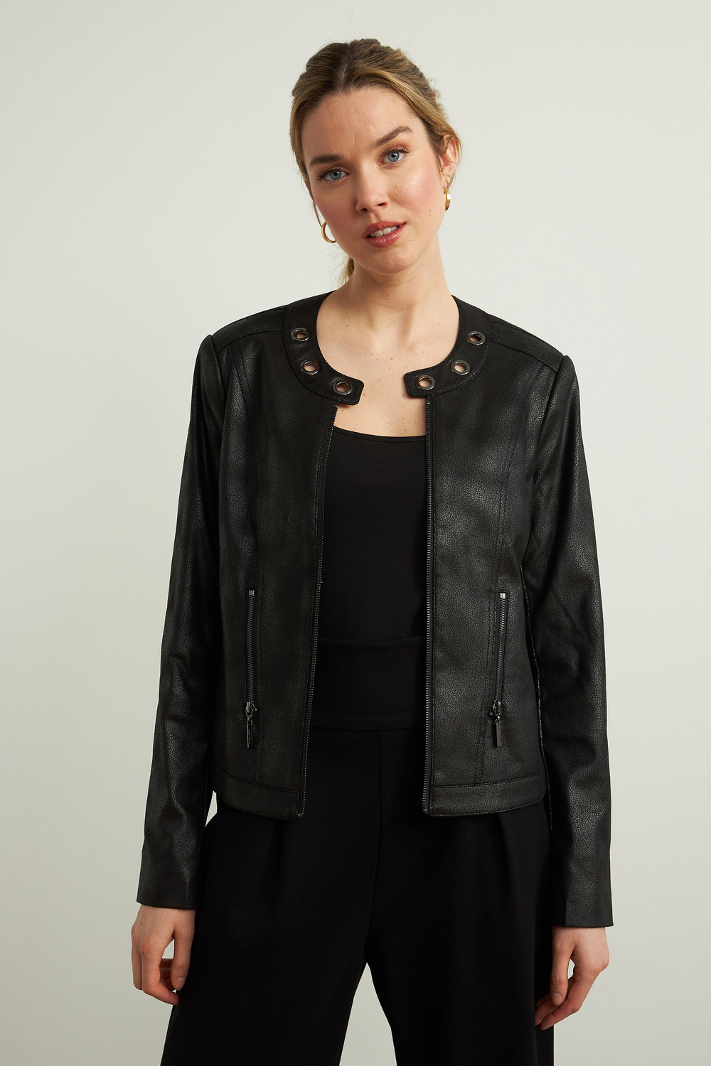 Joseph Ribkoff Faux Leather Jacket Style 213922. Black
