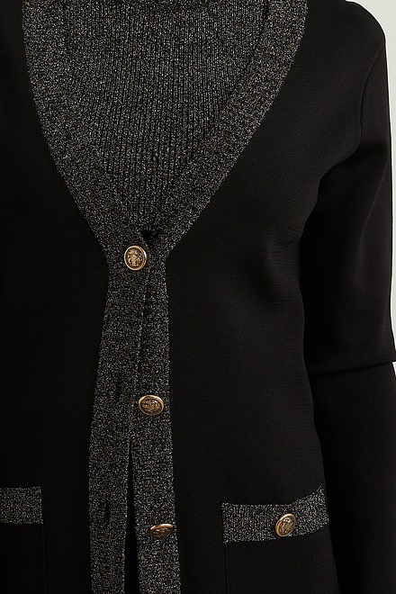 Joseph Ribkoff Contrast Trim Knit Cardigan Style 213931. Black/gold. 5
