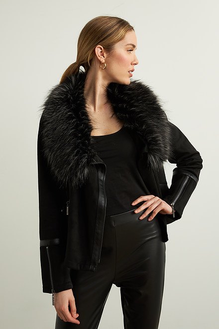 Joseph Ribkoff Faux Fur Collar Style 213955. Black/Grey