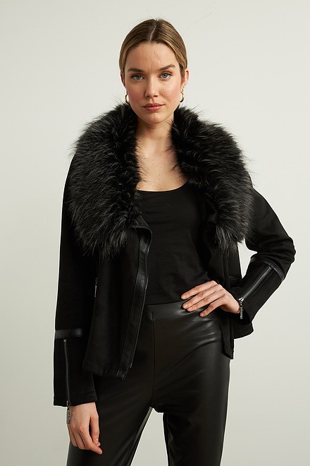 Joseph Ribkoff Faux Fur Collar Style 213955. Black/grey. 3