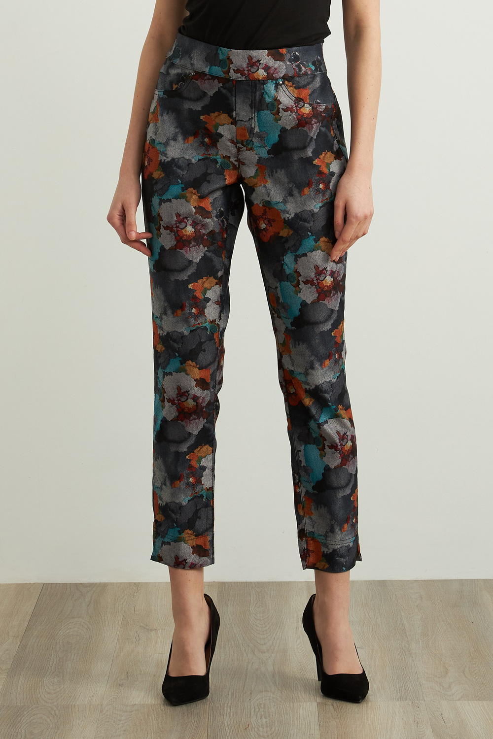 Joseph Ribkoff Floral Motif Jeans Style 213997. Charcoal/multi