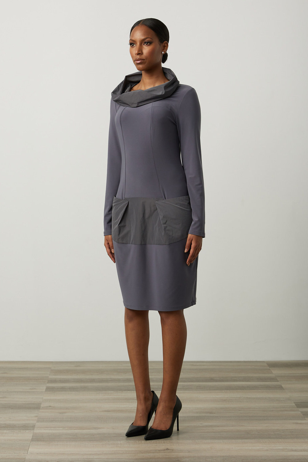 Joseph Ribkoff Tiered Detail Dress Style 213637. Granite