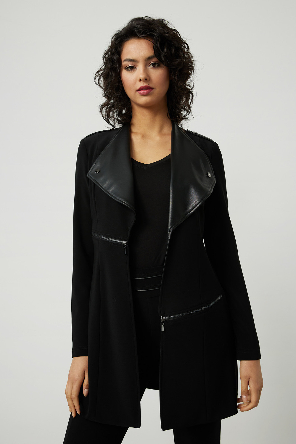 Joseph Ribkoff Faux Leather Coat Style 214096. Black