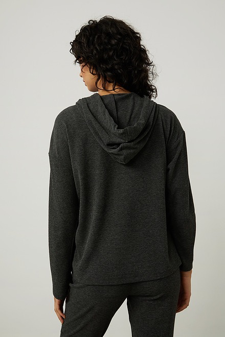 Joseph Ribkoff Dolman Sleeve Hoodie Style 214100. Charcoal/black. 3