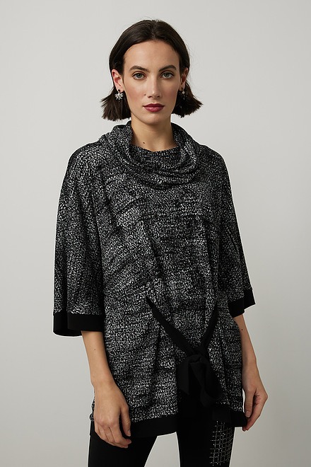 Joseph Ribkoff Jacquard Knit Top Style 214118. Black/silver/grey. 3