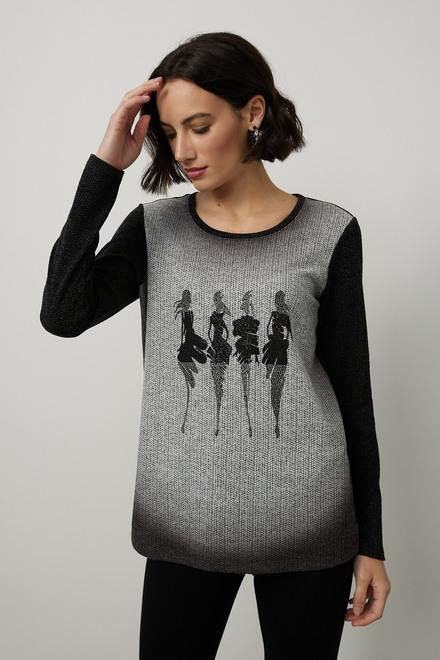 Joseph Ribkoff Two-Tone Sweater Style 214138. Black/grey