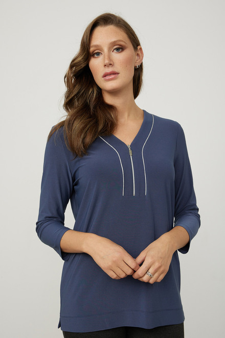 Joseph Ribkoff Piped Detail Top Style 214168. Mineral Blue