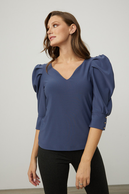 Joseph Ribkoff Puff Shoulders Top Style 214199. Mineral Blue