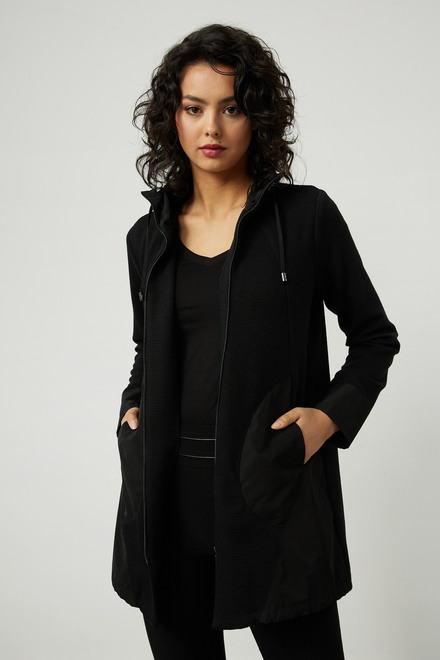 Joseph Ribkoff Zip-Up Hooded Jacket Style 214225. Black