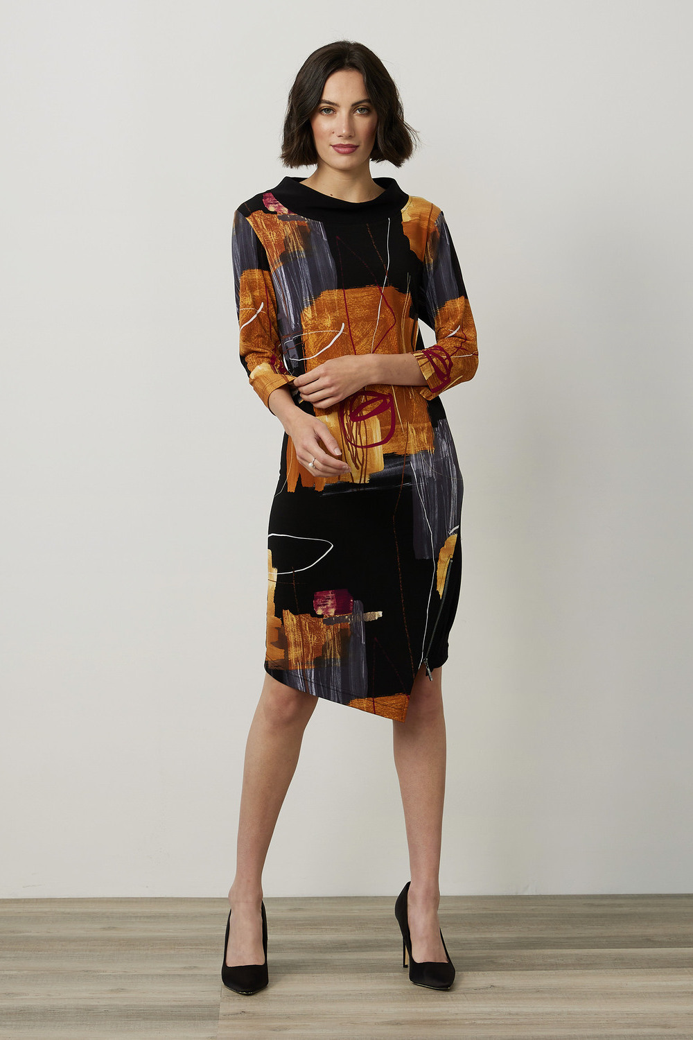 Joseph Ribkoff Abstract Asymmetric Dress Style 214226. Black/multi