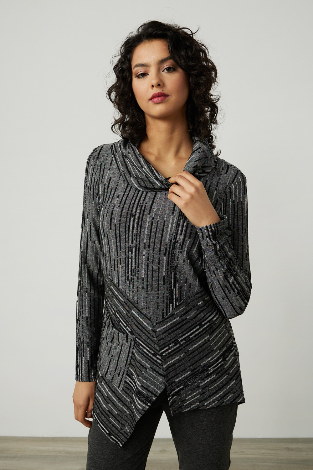 Joseph Ribkoff Abstract Knit Top Style 214231. Black/grey