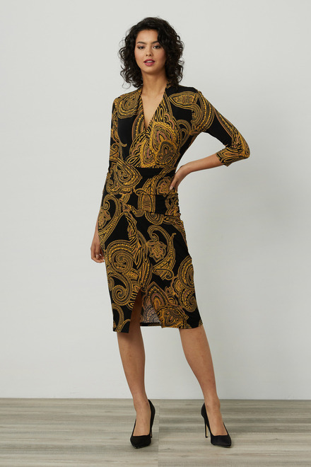 Joseph Ribkoff Paisley Print Wrap Dress Style 214235. Black/multi