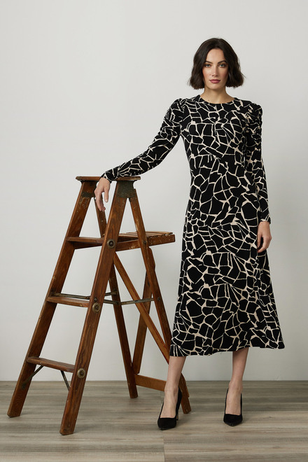 Joseph Ribkoff Abstract Print Maxi Dress Style 214237. Black/beige