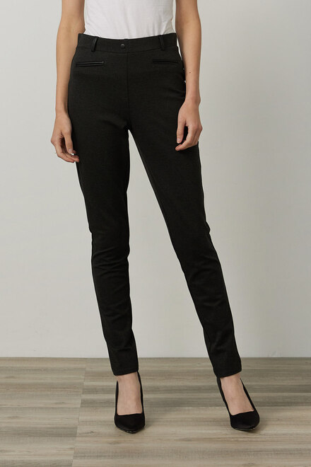Joseph Ribkoff Faux Leather Detail Pants Style 214249. Black/black