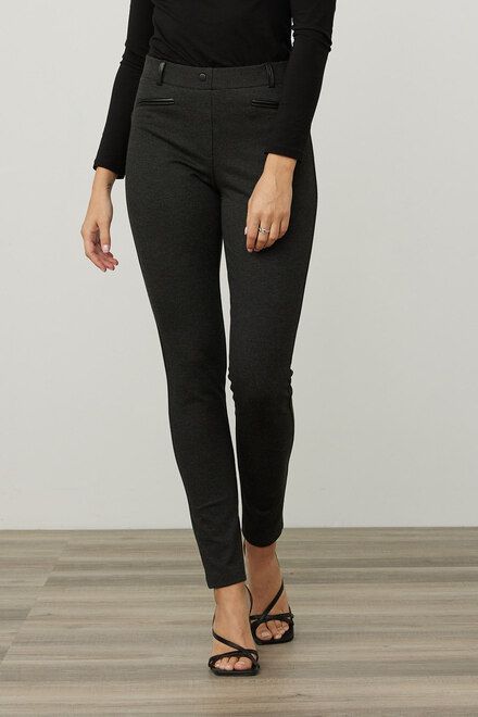 Joseph Ribkoff Faux Leather Detail Pants Style 214249. Charcoal Grey/black