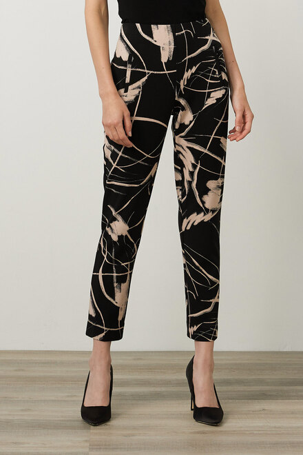 Joseph Ribkoff Cropped Printed Pants Style 214278. Black/sand
