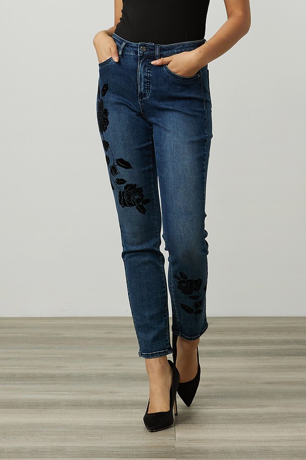 Joseph Ribkoff Floral Appliqu&eacute; Jeans Style 214921. Denim Medium Blue