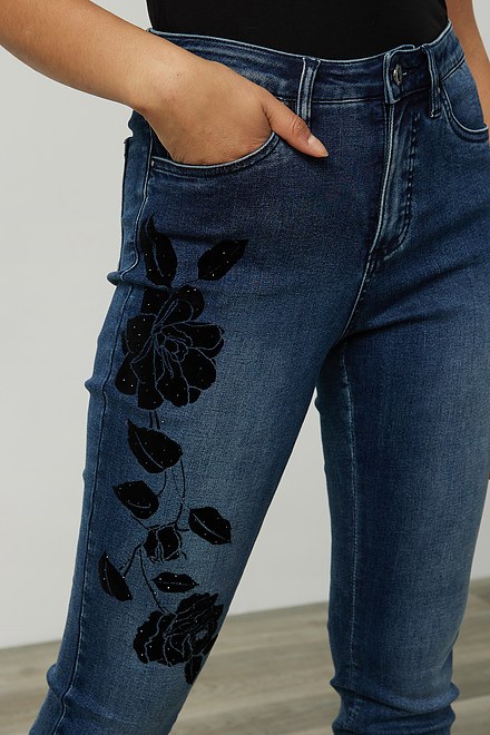Joseph Ribkoff Floral Appliqu&eacute; Jeans Style 214921. Denim Medium Blue. 4